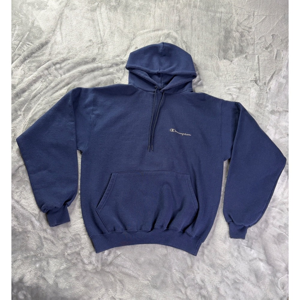 Vintage Champion Hoodie Authentic Athletic Eco Fleece Mens M Blue Long Sleeve